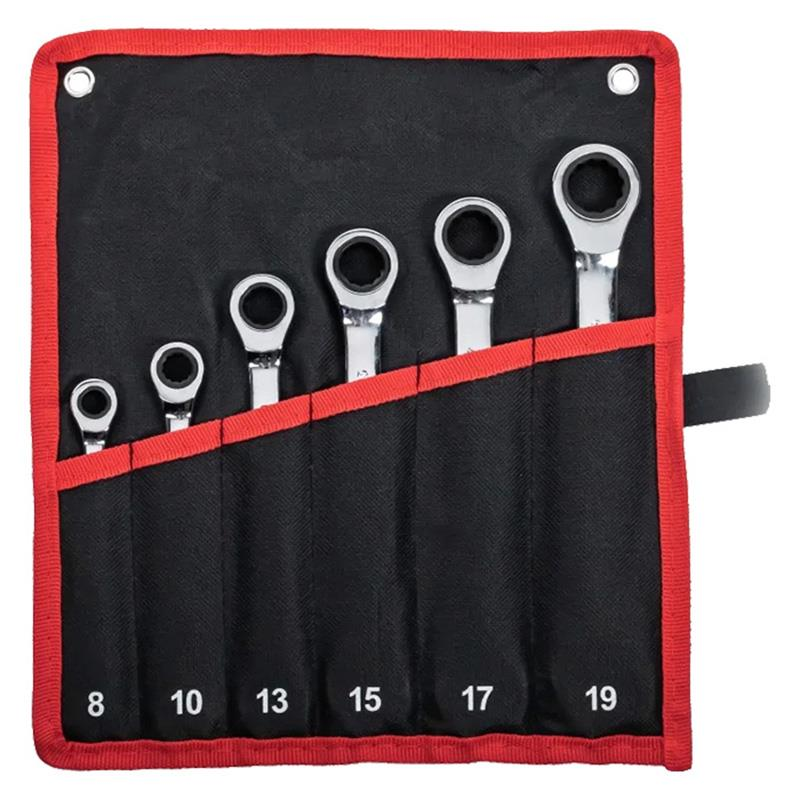 JUEGO DE 6 LLAVES COMBINADAS CON TRINQUETE FIJO 8-19
